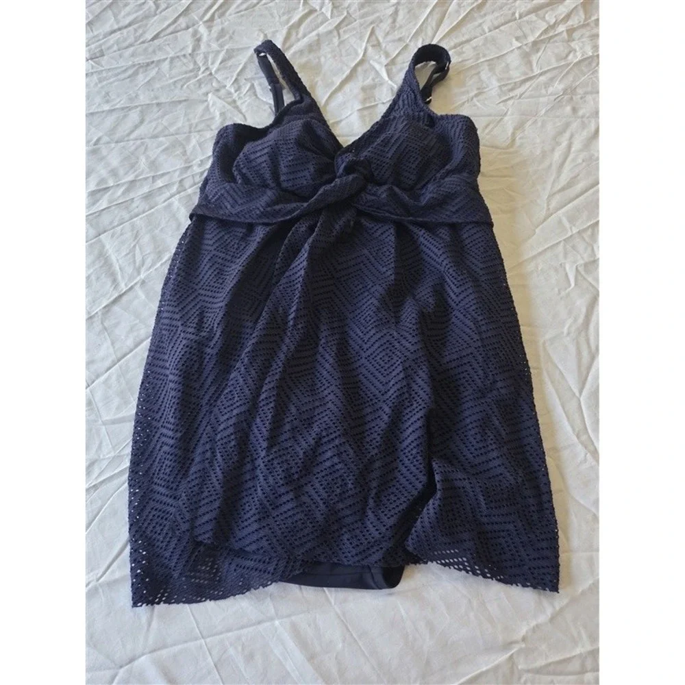 NWOT Swim Solutions 8 Crochet Flyaway Tummy 1PC Swimsuit Blue 130387 - Picture 4 of 4